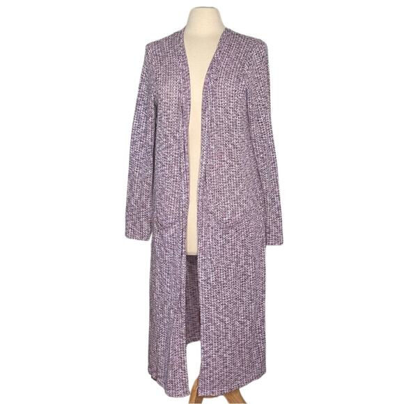 Purple Waffle Knit Long Cardigan Duster Layering Piece Lavender Sweater w22 - Picture 1 of 4
